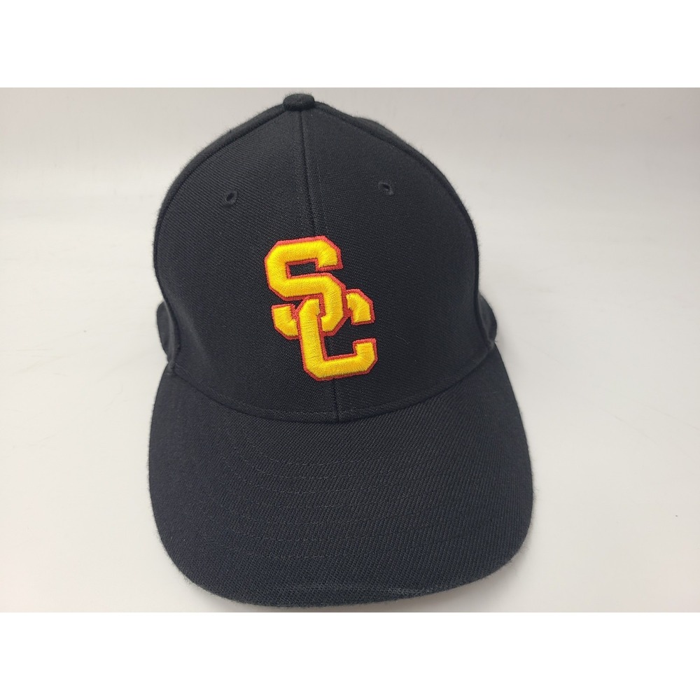 USC Trojans Team Trojan Flex Fitted (Seems‎ M-L) Hat Cap Wool Blend NCAA Black